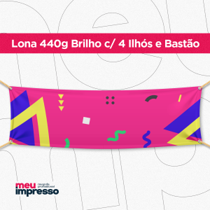 Faixa 440g Brilho Lona 440g Personalizado 4x0 Brilho Bastão de Madeira, Ponteira e 4 Ilhós 300x500 (18x12)