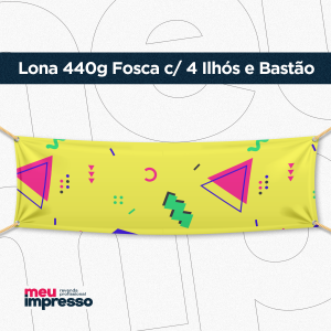 Faixa 440G Fosco Lona 440g Fosco Personalizado 4x0  Bastão de Madeira, Ponteiras e 4 Ilhós 300x500 (18x12)